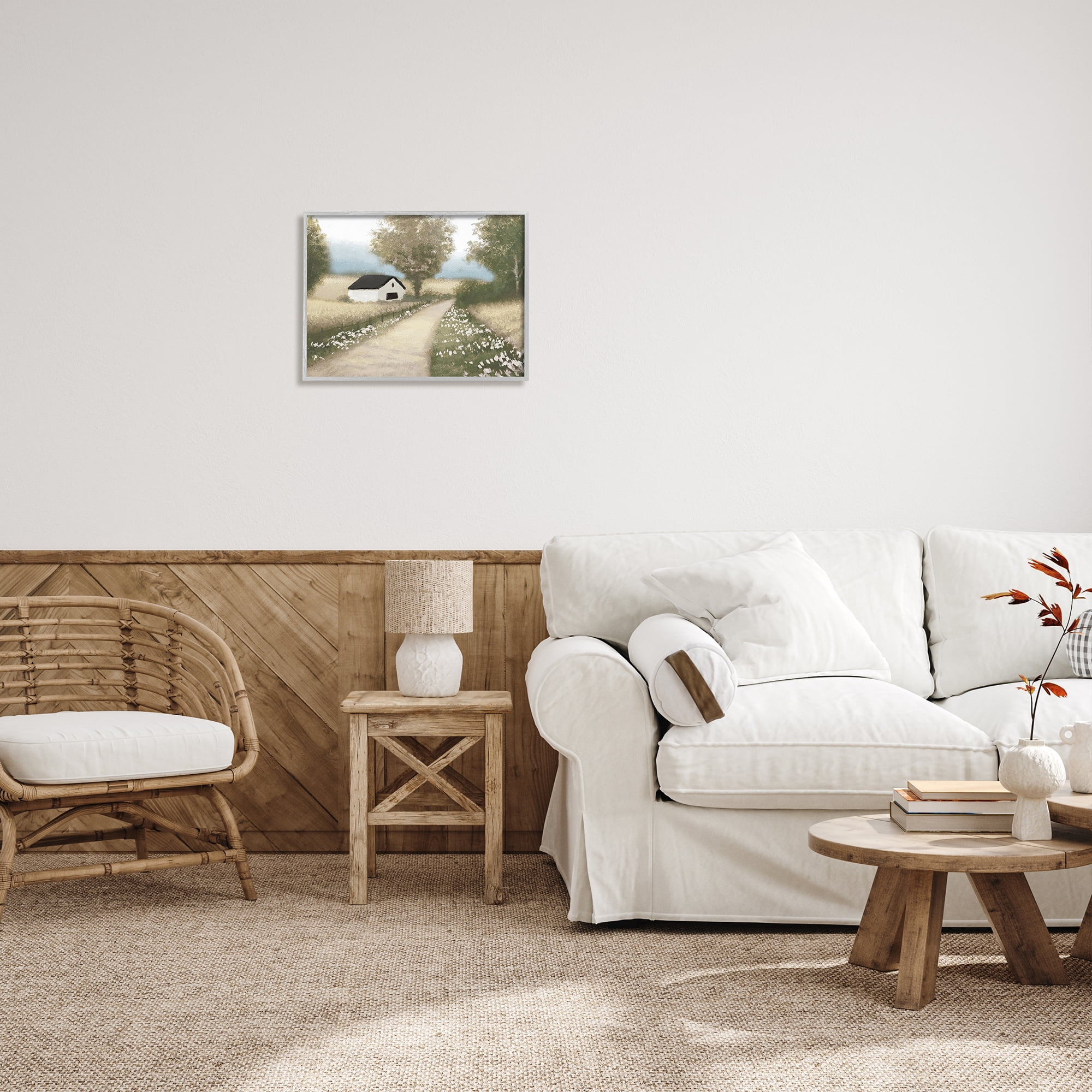 Stupell Industries Subtle Cottage Path Landscape Painting Gray Framed Art Print Wall Art, 20 x 16
