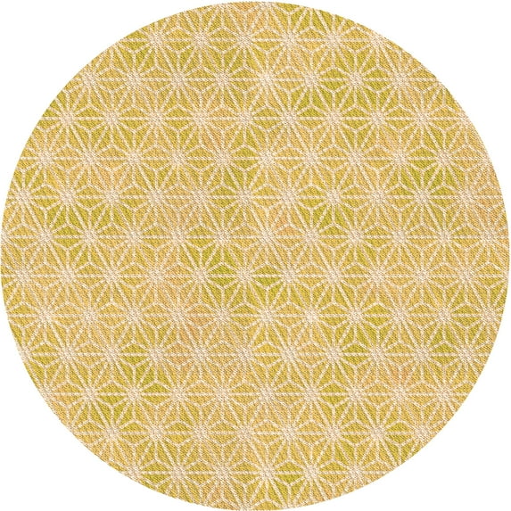 Ahgly Company Machine Washable Indoor Round Transitional Yellow Area Rugs, 3' Round