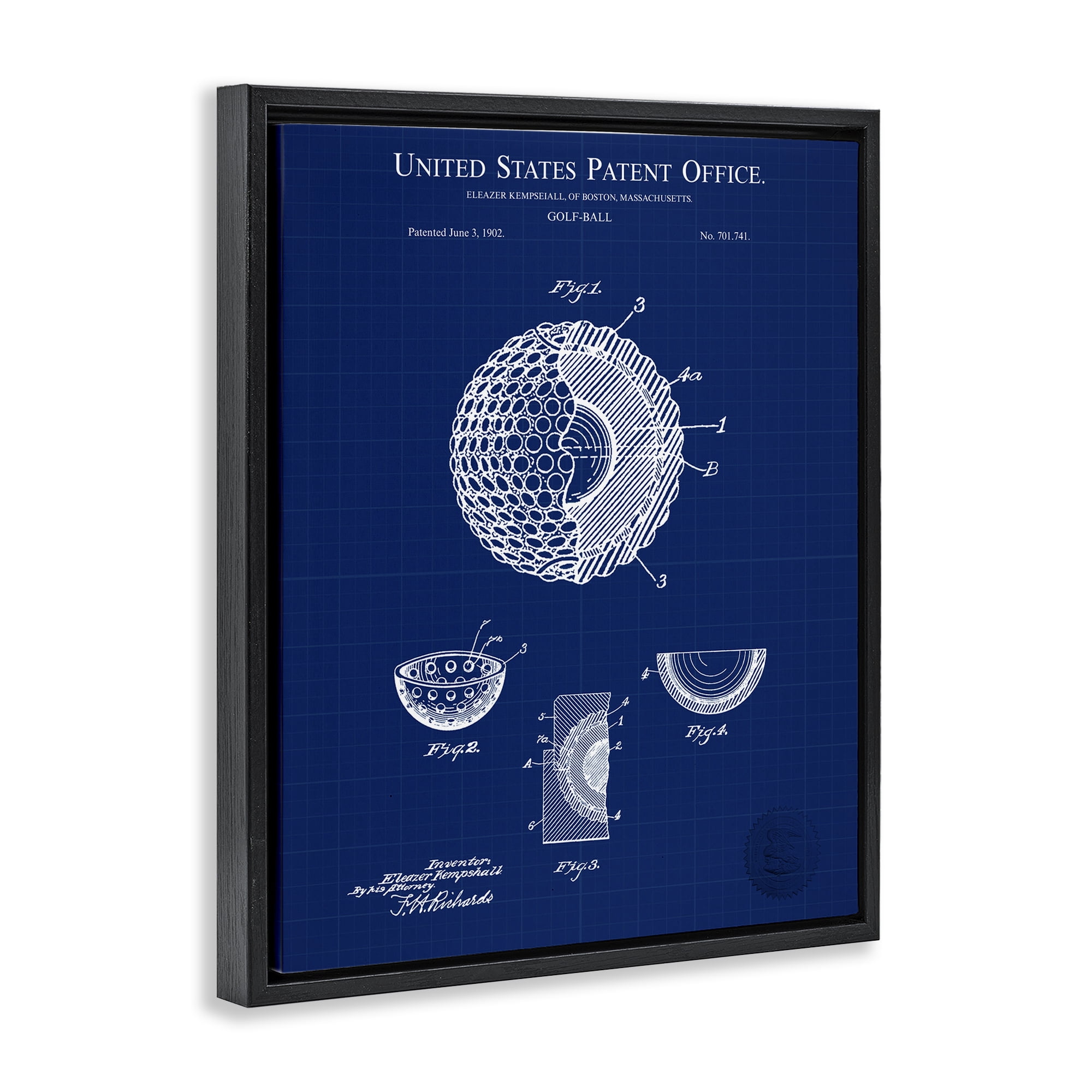 Stupell Industries Golf Ball Blueprint Sports Painting Black Floater Framed Art Print Wall Art, 17 x 21