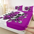 thumbnail image 3 of Feelyou Romantic Purple Rose Full Size Sheets, Gothic Skeleton Bed Sheets, Valentine's Day Theme Sheet Sets, Lightweight Room Decor, 4pcs, 3 of 7