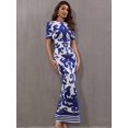thumbnail image 5 of Women Celebrity Sexy Long Sleeve Jacquard Blue Maxi Long Bodycon Bandage Dress 2024 Knitted Elegant Evening Club Party Outfit, 5 of 7
