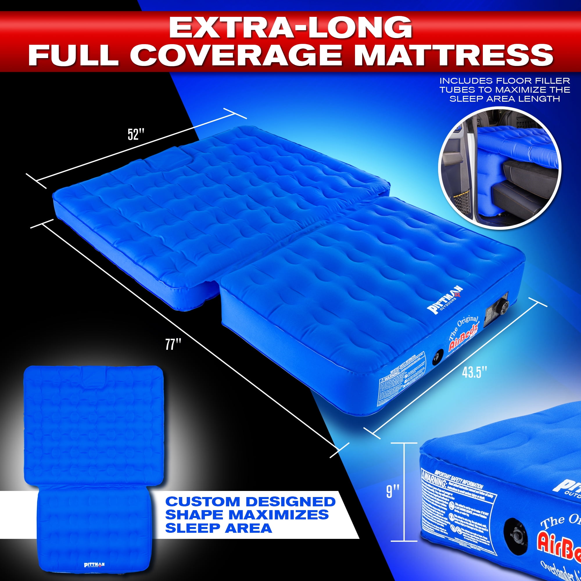 Pittman Outdoors Ford Bronco Air Mattress with Built in Pump 1 Piece Camping Bed - Custom Fit Ford Bronco Mattress