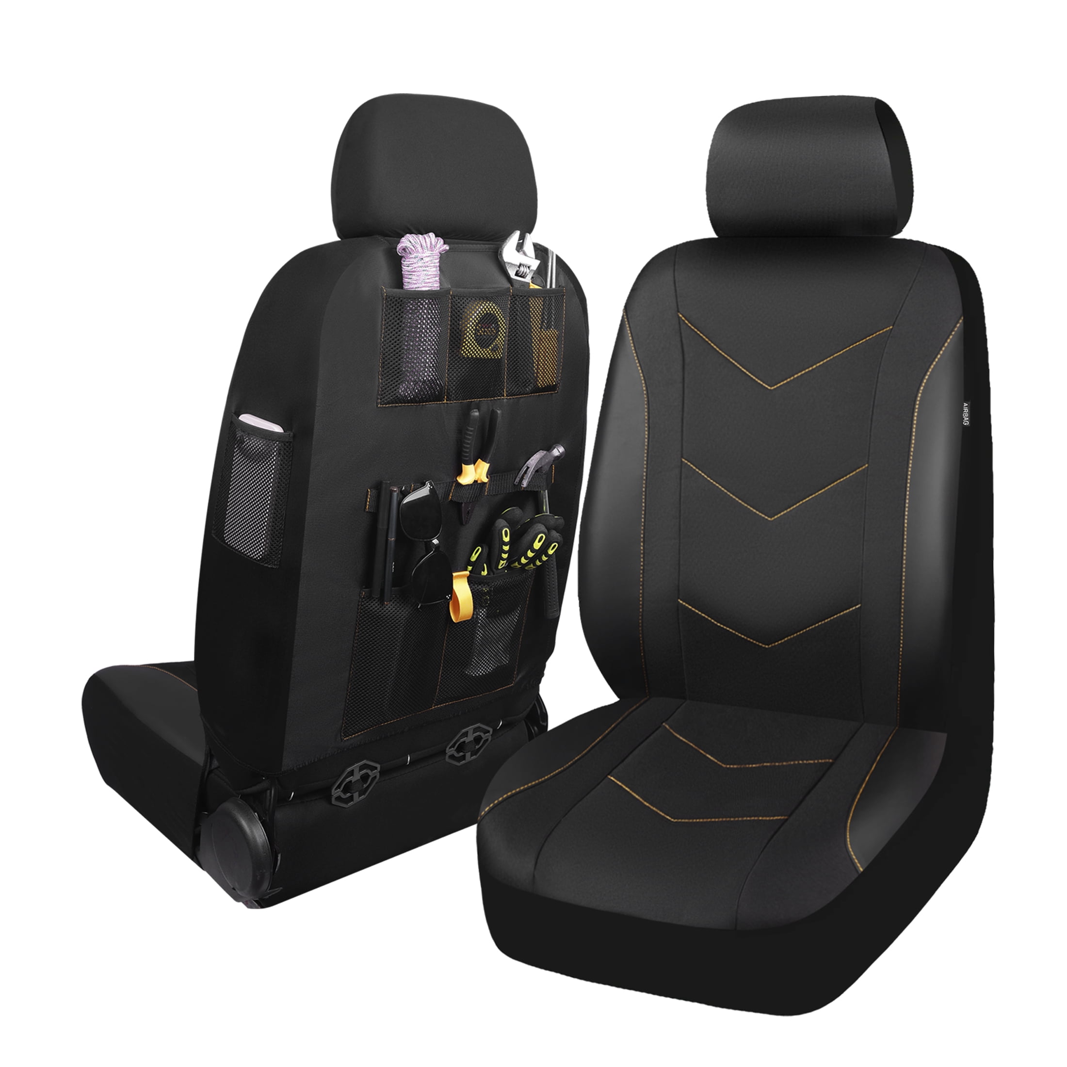 Ozark Trail Black Durable Leatherette & Durable Water Resistant Oxford Functional Front Car Seat Covers, Universal Fit for Cars Trucks and SUVs,2 pack