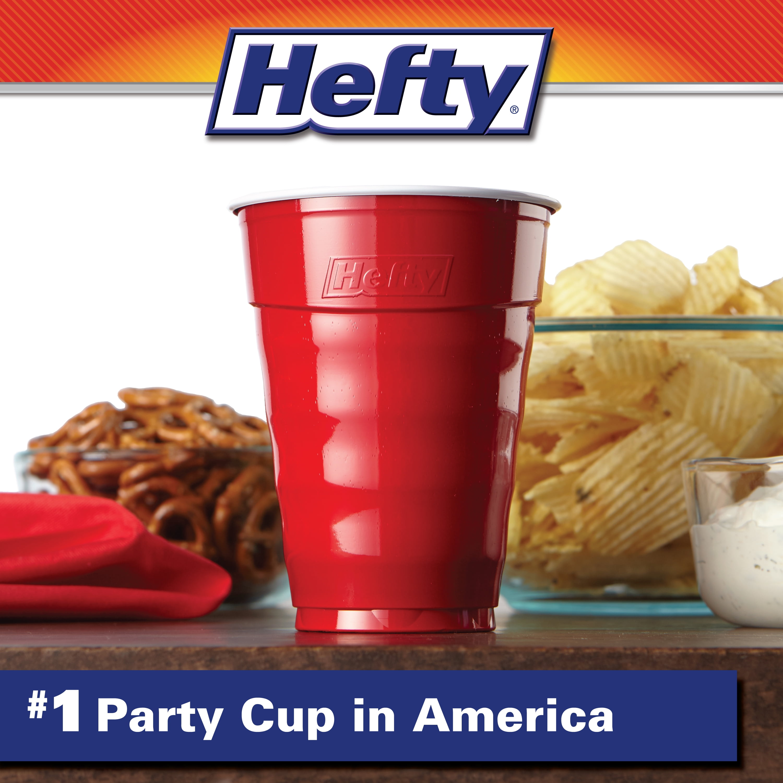 Hefty Party On Disposable Plastic Cups, Red, 18 Ounce, 50 Count 