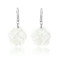 Tropical Plumeria Flower White Kabibe Shell Dangle Earrings