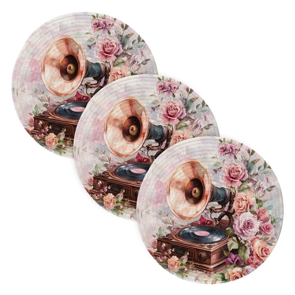 BZSMCE Mats for Pots,Pans Place Gramophone with Floral Design Simple Style Pattern Pot Mats