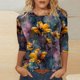 thumbnail image 1 of Camisetas con estampado floral Sentuca para mujer 2024, camisetas de cuello redondo con mangas 3/4, azul marino XXL, 1 of 1