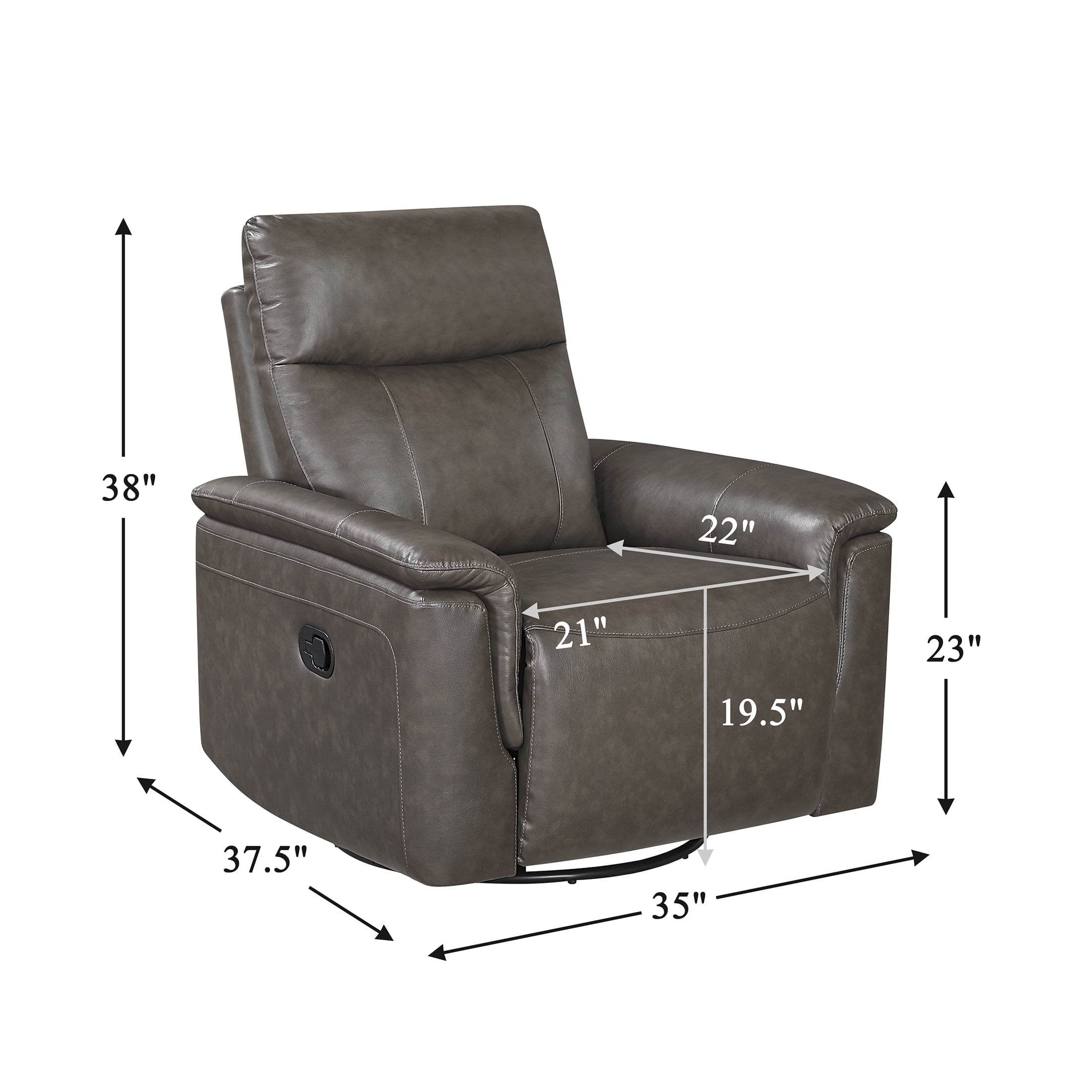 OakvillePark Wildfern Leather Match Swivel Glider Reclining Chair, Dark Brown