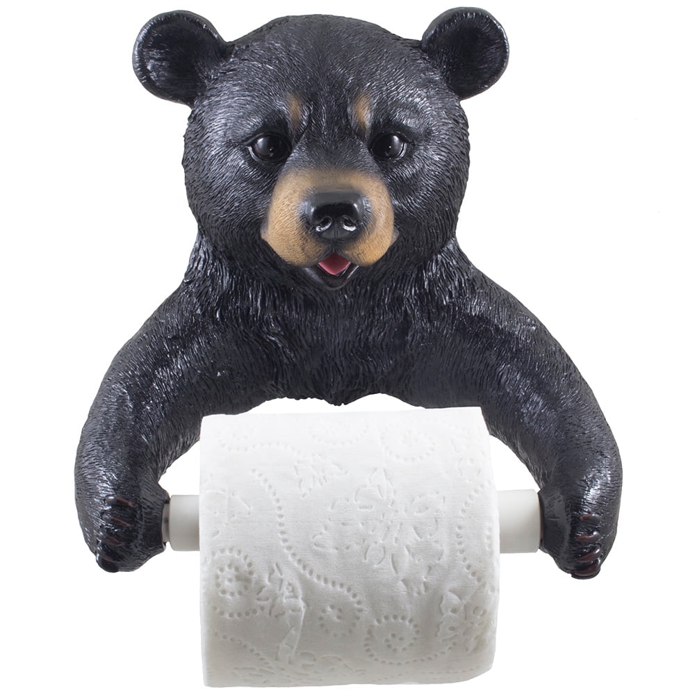 BestGiftEver Wall Mounted Black Bear Cub Sculpture Toilet Paper Holder 