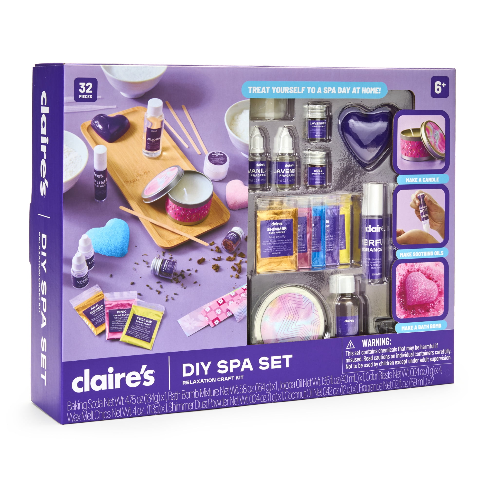Claire’s® DIY Spa Relaxation Craft Kit, Kids Spa Kit, Bath Bomb Making Set, Self-Care Arts & Crafts