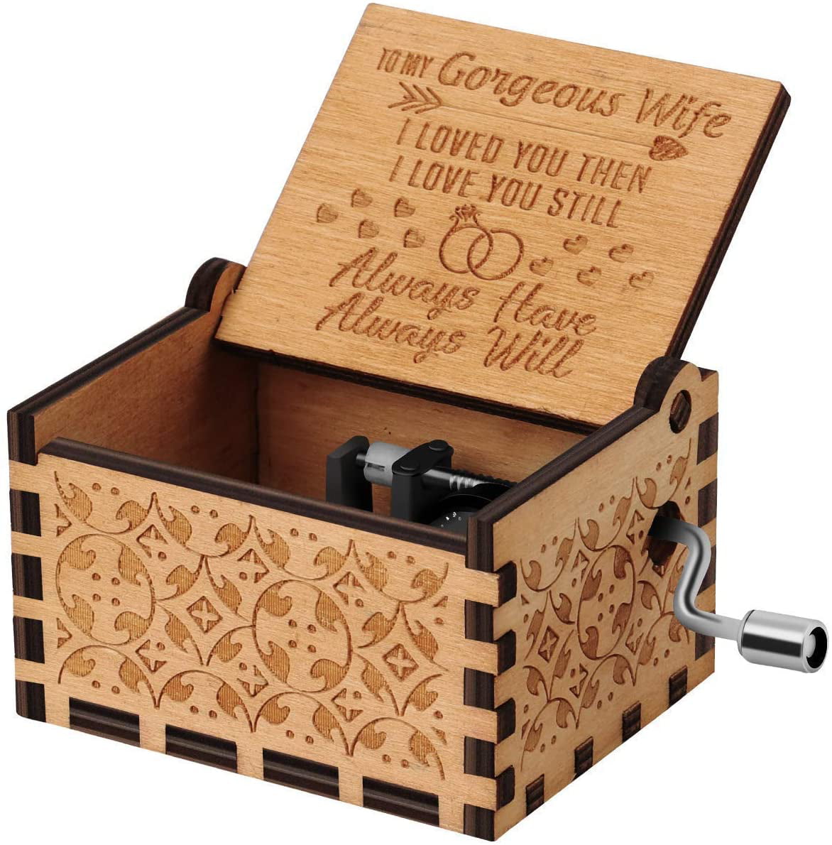 Hand Crank Music Box Wooden Engraved Queen Bohemian Rhapsody Kids Gift Retro 