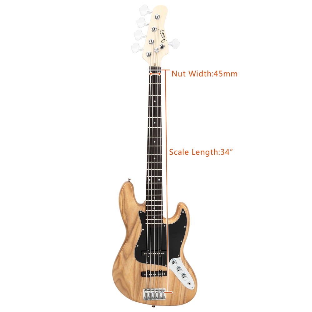 Gjazz Electric 5 String Bass Guitar Full Size Bag Strap Pick Connector Wrench Tool Burlywood