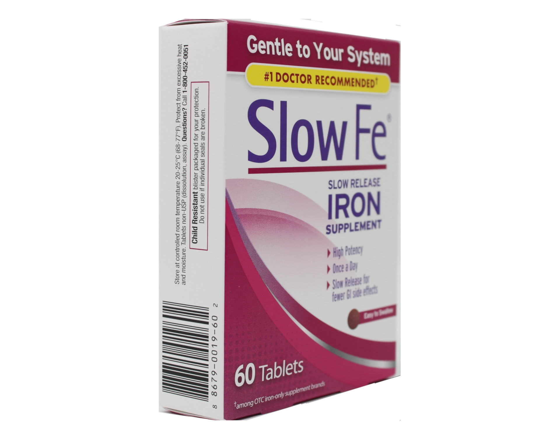5 Pack Slow FE Slow Release IRON Supplements High Potency Gentle 60 Tablets Each