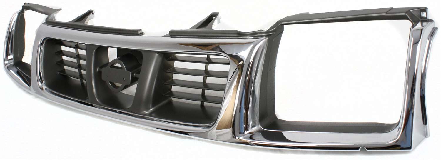 Grille Assembly Compatible With 1998-2000 Nissan Frontier Chrome Shell with  Black Insert