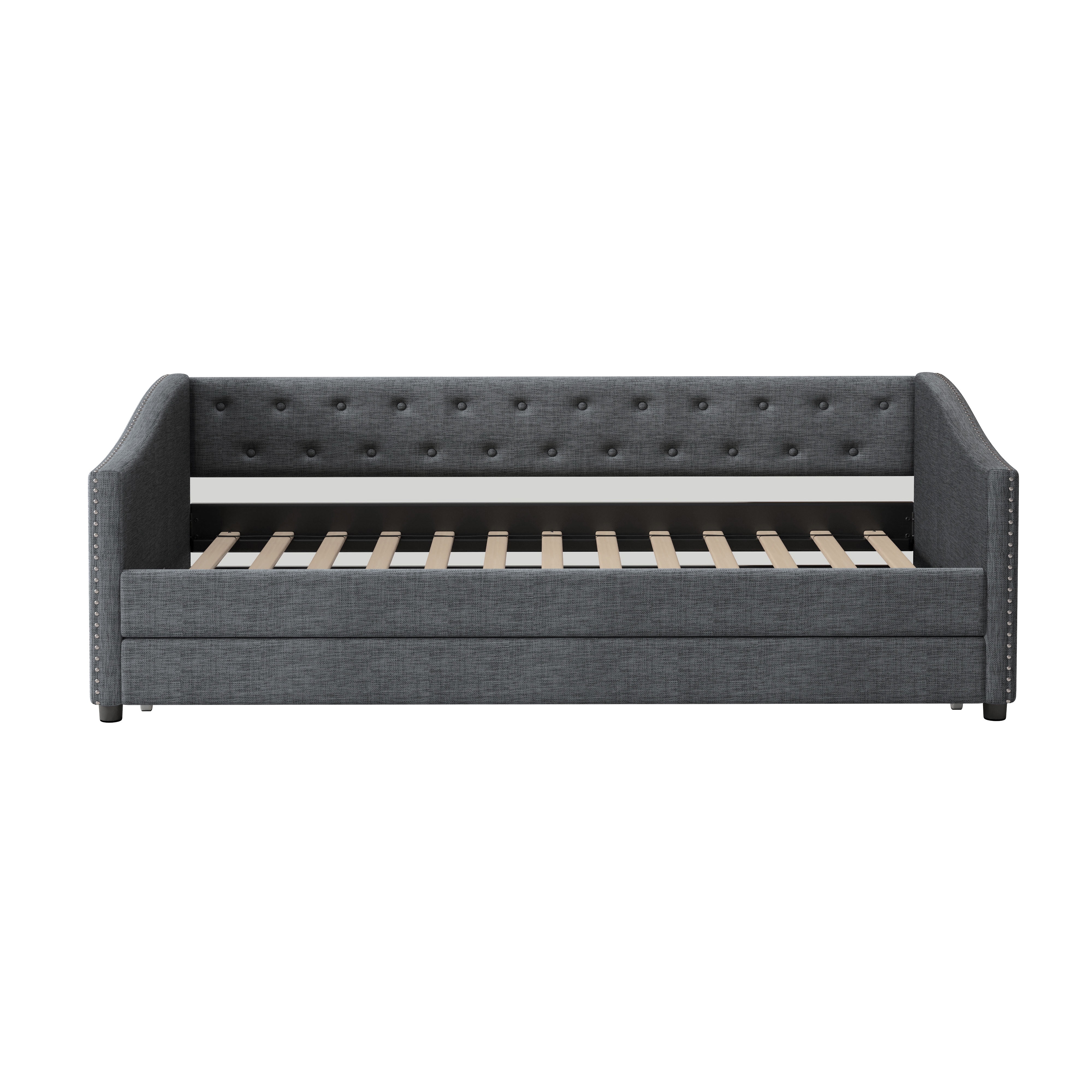 MAYEERTY Twin Size Upholstered Tufted Sofa Bed with Drawers, Dark Grey