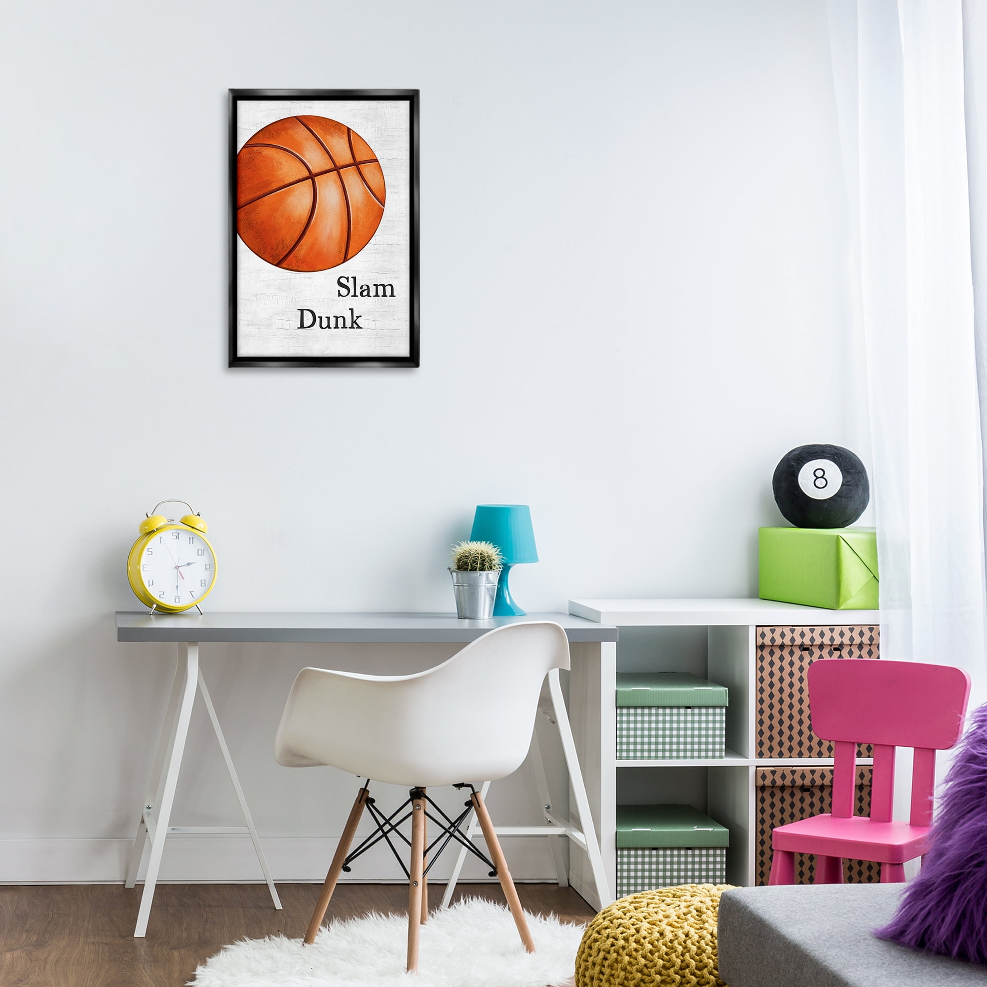 Stupell Industries Slam Dunk Basketball Sports Painting Black Floater Framed Canvas Art Print Wall Art, 17 x 25