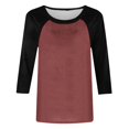thumbnail image 5 of Scyoekwg Womens Summer Tops 3/4 Sleeve Cewneck Three Quarter Length Sleeve Blouse Color Block Patchwork Graphic Tee Fall Clothes Vintage Casual Loose Lightweight Pullover, 5 of 5