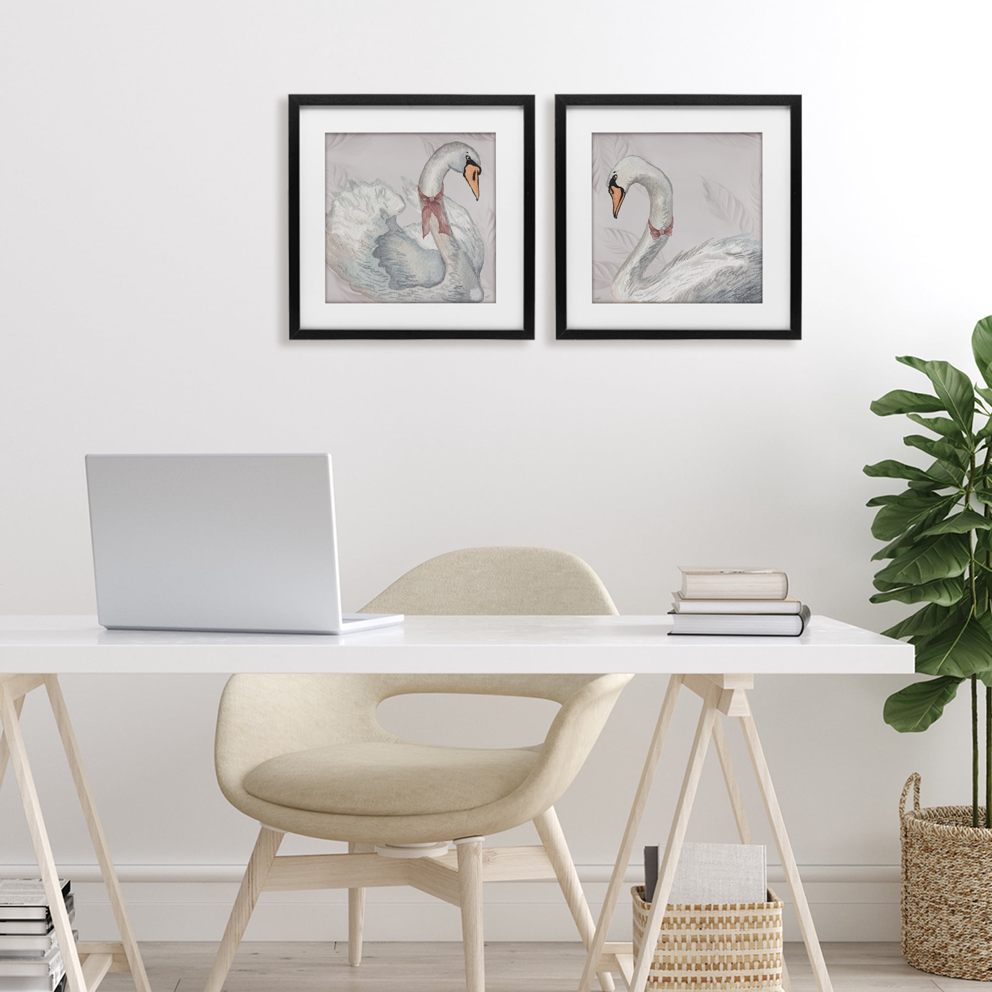 Stupell Industries Classic & Elegant Swans 2 Piece Black Framed Print Under Glass Set, design by Elizabeth Medley