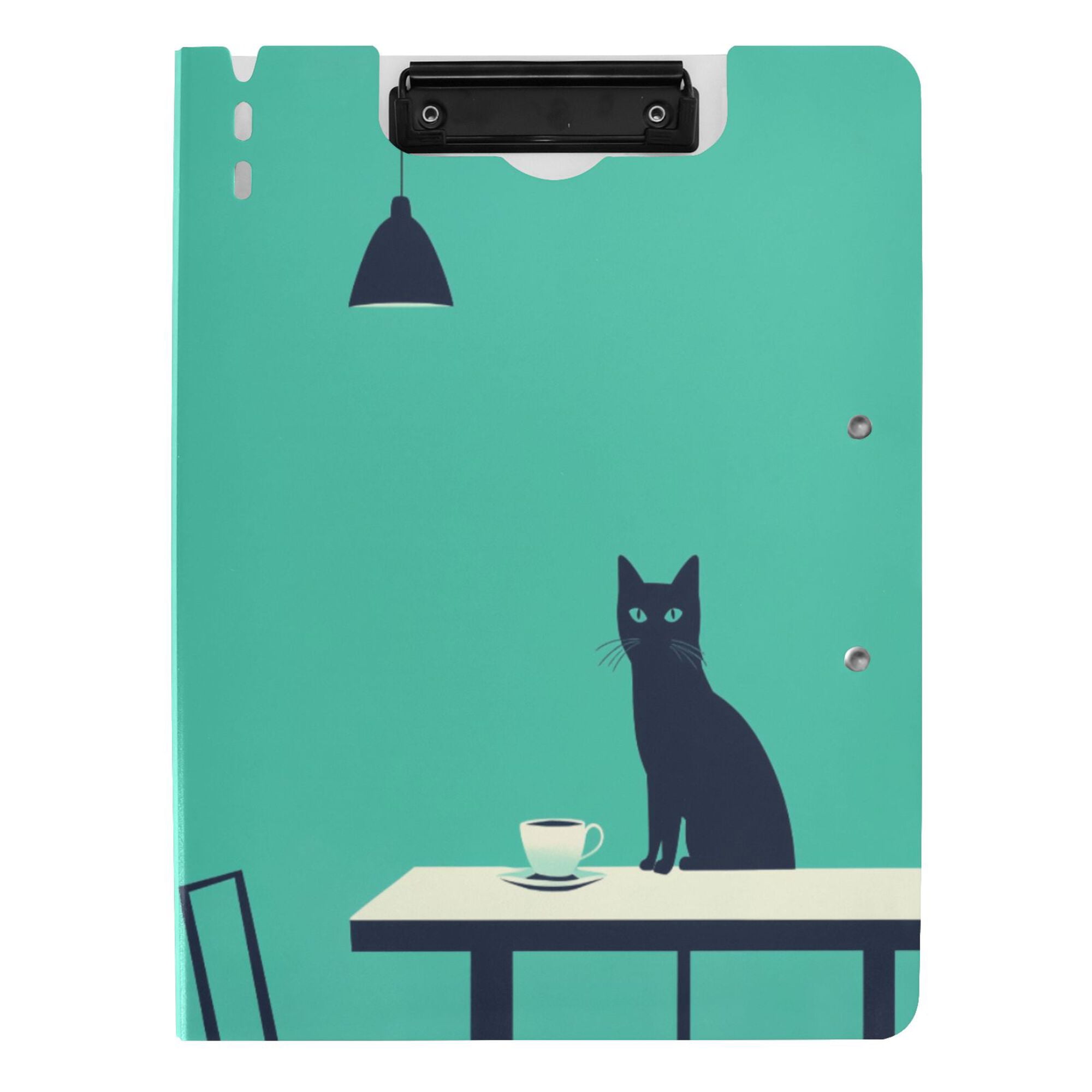 FORMRS A4 Clipboard Folder with Pen Holder Horizontal Foldable School Office Binder, Green Cat