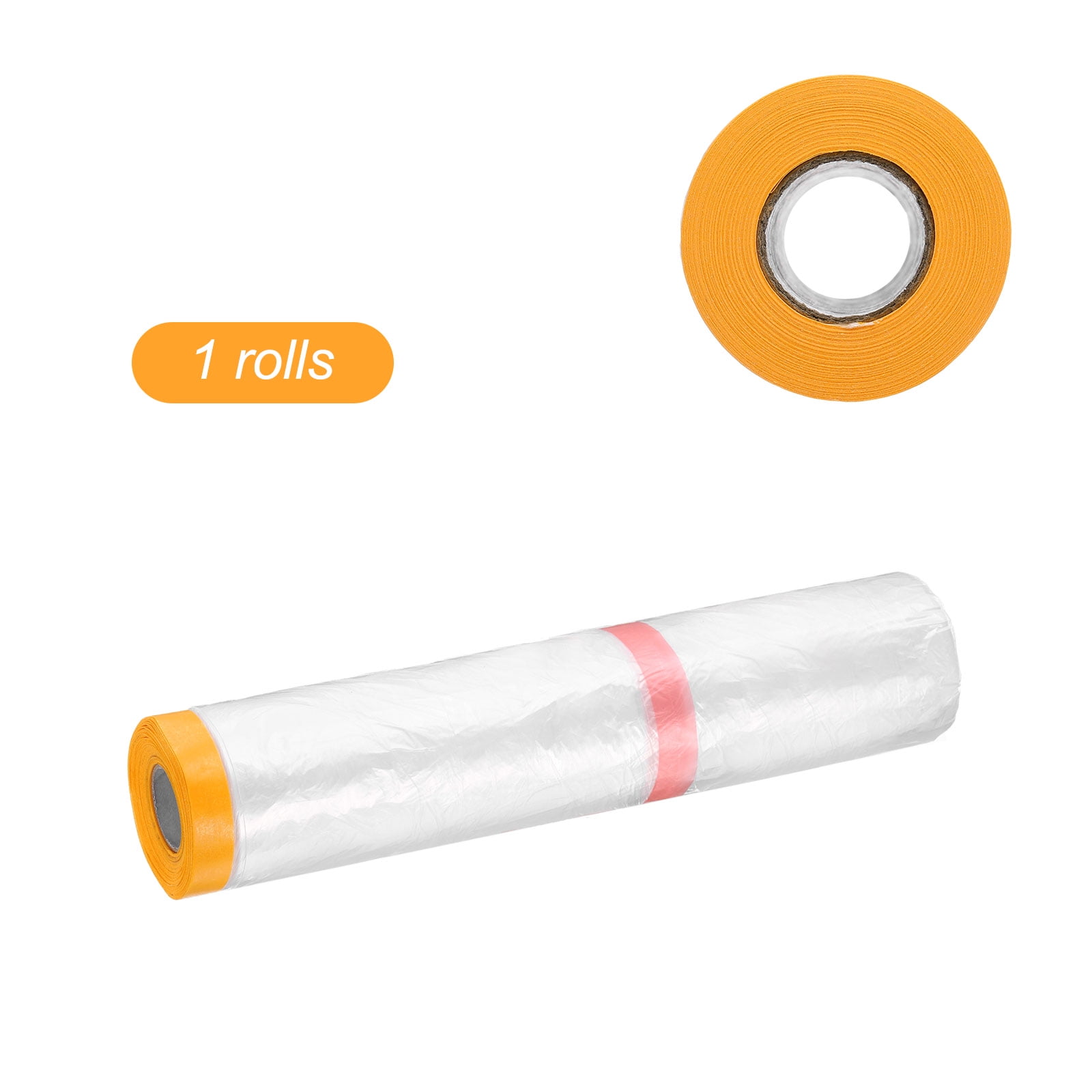 Uxcell Pre-Taped Masking Film 177.2"x65.6ft Double Adhesive Tape and Drape Painters Plastic Drop Cloth Film with Tape Plastic Sheeting for Automotive Painting Covering