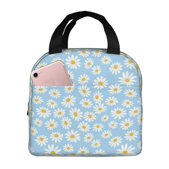 Easygdp Floral Daisy Bolsa Térmica Premium - Tela Oxford Impermeable, Gran Capacidad, Bolsillo Frontal, Unisex para Trabajo, Escuela, Actividades al Aire Libre y Picnics