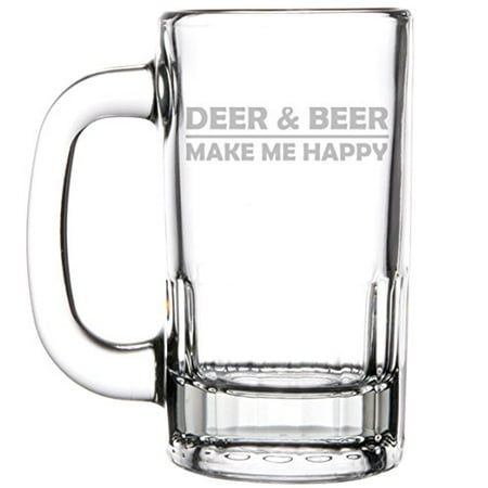 

12oz Beer Mug Stein Glass Deer & Beer Make Me Happy Funny