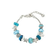 Kmbangi Femme Bracelet Bleu + Bracelet de Cheville en Cristal de Coeur + Chaîne de Pied en Coquillage de Tortue Étoile de Mer