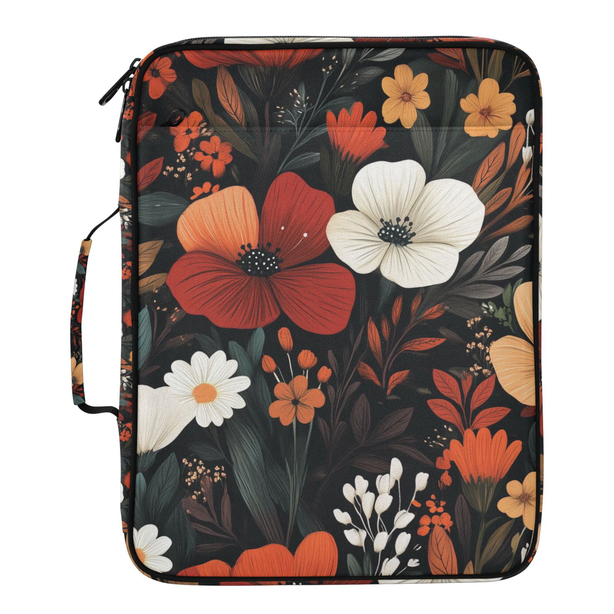 FORMRS Accordion File Folder A4 Size 7-Pocket Expanding Document Organizer Bag with 3 Ring Binder, Red Flowers Pattern