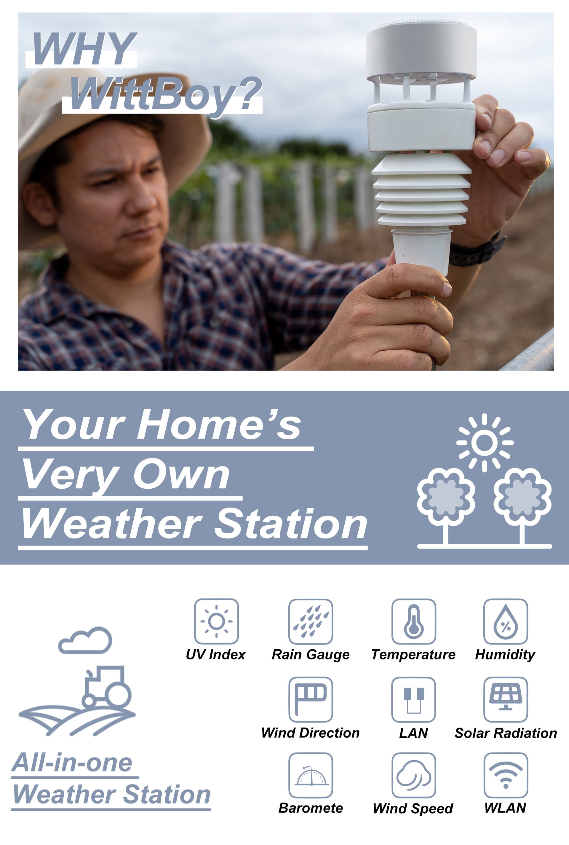 Ecowitt HP2564 Wi-Fi Weather Station with 7-in-1 Solar Powered Outdoor Sensor, Haptic Rain Gauge and 7-inch Full Color Touch Display