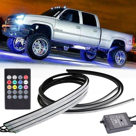 GTP 4 PCS LED Neon Undercar Glow Light Underglow Car Truck Lights Kit RGB Multicolor Atmosphere Decorative Underbody Bar Strip Lights Lamp kit Sound Active and Wireless