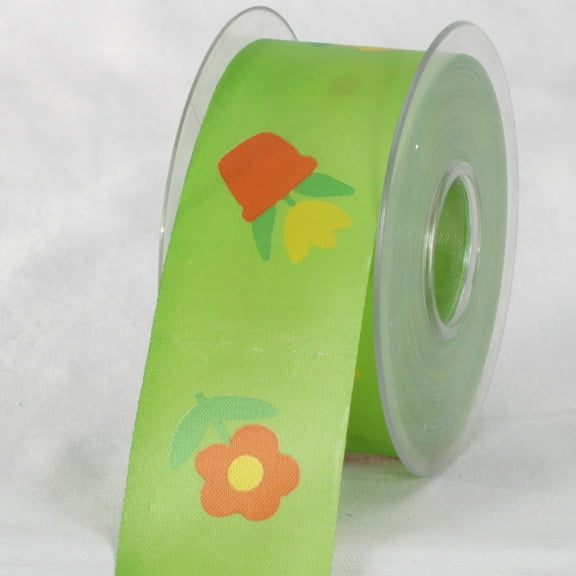 The Ribbon People Green and Orange Floral Printed Ribbon 1.5" x 27 Yards