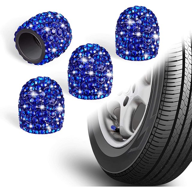Tire Stem Valve Caps, Universal fit Valve Caps, 4pcs Rhinestone Fashion Stem Valve Caps Navy Blue