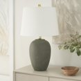 thumbnail image 1 of Lámpara Nourison, cerámica, 59 cm, pantalla verde oliva y blanca, 1 of 7