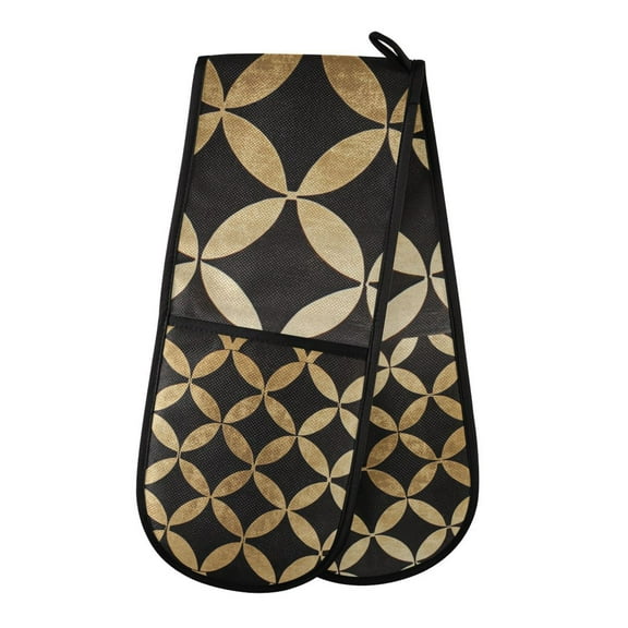 Yayeee Double Oven Mitt Kitchen Heat Resistant Baking 35" x7" Quilted Glove, Black Geometric