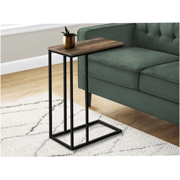 Modern C-Shaped End Table with Reclaimed Wood Look - Brown & Black Metal Accent Table for Living Room & Bedroom
