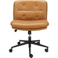 thumbnail image 1 of Silla de Oficina con Patas Cruzadas, Silla sin Brazos con Ruedas, Silla Giratoria para Tocador, Asiento Amplio Ajustable, Color Marrón, 1 of 7