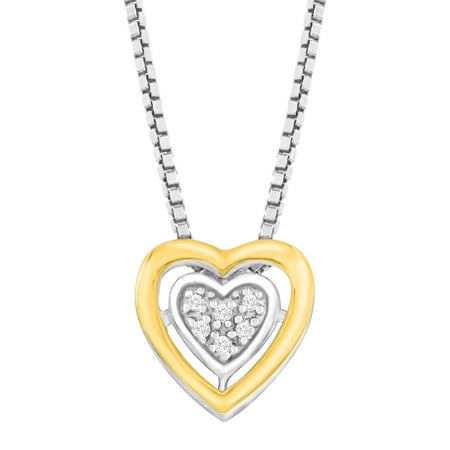 Duet Petite Heart Pendant Necklace with Diamonds in Sterling Silver & 14kt Gold
