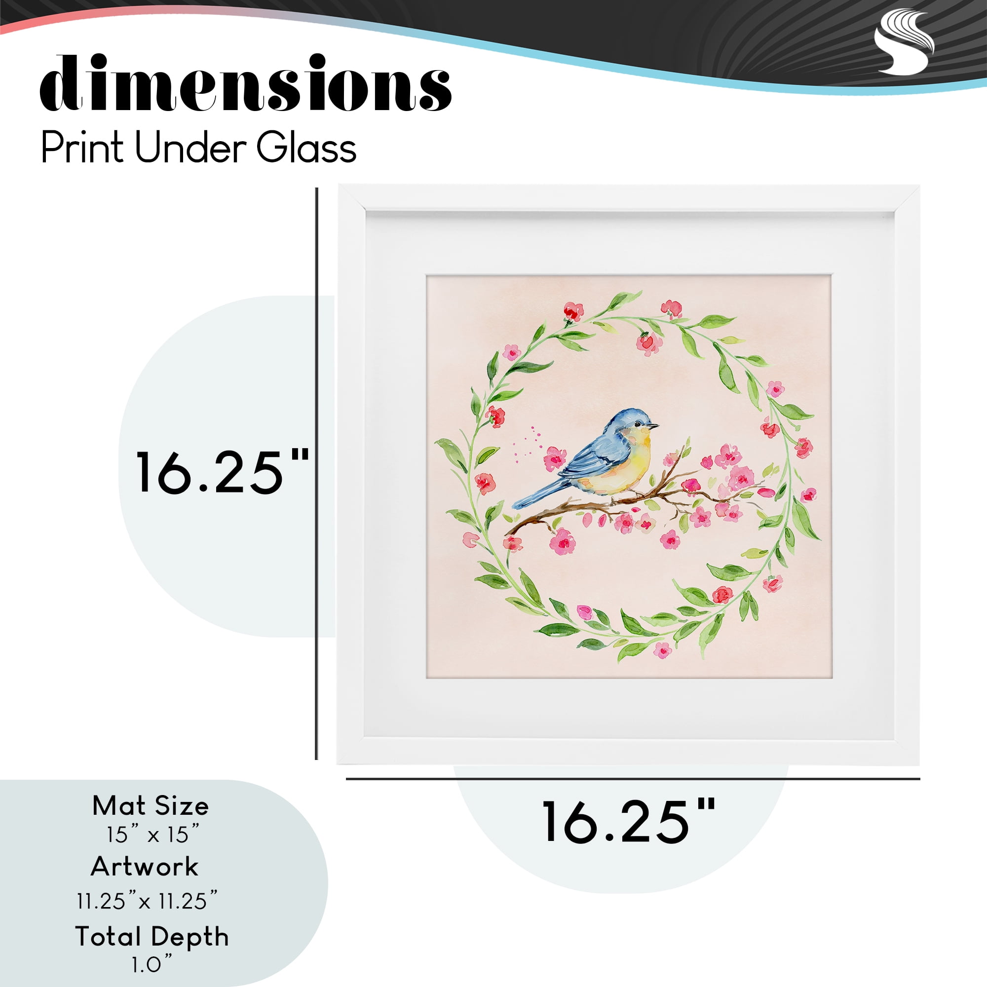 Spring Bird Wreath Perch White Framed Print Under Glass, design by Elena Fay