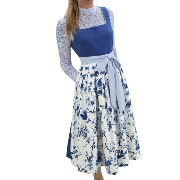 FYEGRE Elegant Bavarian Traditional German Oktoberfest Dirndl Dress For Women Festival Party Lederhosen Outfit Blue XXL