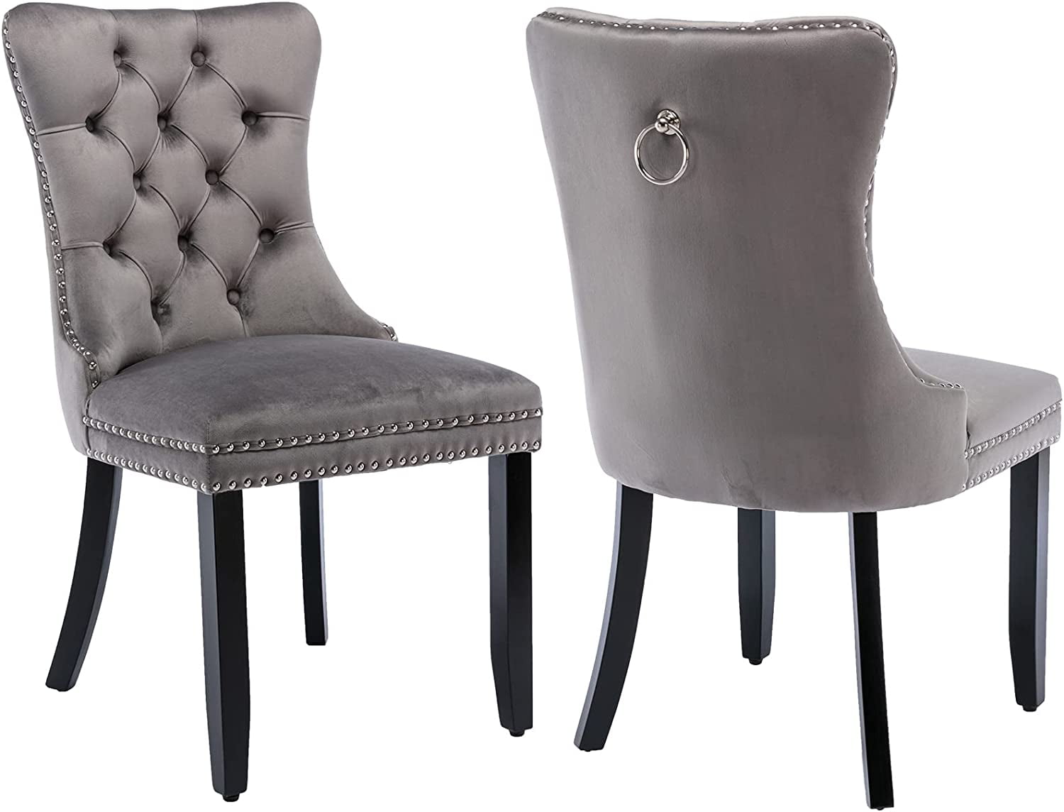 Gray Velvet Dining Chairs Set of 2, Kitchen & Dining Room Chairs Set of