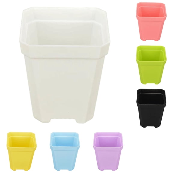 VKLU 7 Colors Mini Square Plastic Plant Pots, Small Decorative Flower Pots for Indoor Succulents and Herbs, Modern Desktop Planter for Home Office Decor, Indoor Outdoor Use, 7Pcs