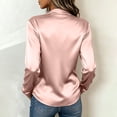 thumbnail image 4 of Qgtaibl Womens Work Long Sleeve Blouses Satin Wrap Deep V Neck Pleated Shirts Elegant Loose Fit Office Dressy Tops Pink L, 4 of 9