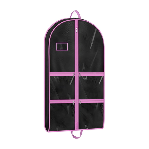 Bolsa de ropa de baile, transparente, protectora, para viajes, con bolsillos con cremallera. Rosa Negro