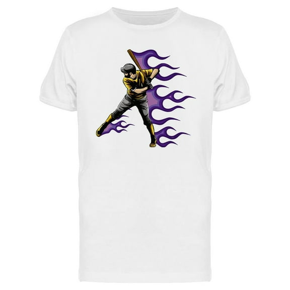 Baseball Player On Fire T-Shirt Men -Image by Shutterstock, Male x-Large