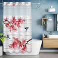 thumbnail image 6 of Winter Floral No Hooks Shower Curtain with Snap-in Liner Watercolor Red Plum Blossoms Pair Bird Wood Grain Shower Curtains for Bathroom, Waterproof, Easy Install, Washable 36"x78", 6 of 9