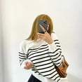 thumbnail image 3 of Womens Fall Fashion 2022! QLEICOM Sweaters for Women, Fashion Women's Round- Neck Stripe Splicing Recreational Knitting Sweater Long Sleeve Tops On Clearance, 3 of 8