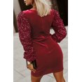 thumbnail image 1 of ABPHQTO Vestido de mujer de terciopelo rojo con manga de lentejuelas, 1 of 5