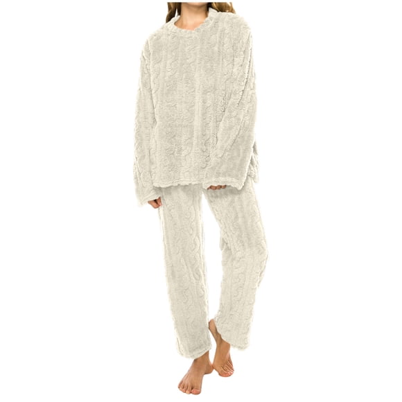 Besolor Womens Fleece Fuzzy Pajamas Set Cozy Warm Long Sleeve Tops and Pants 2 Piece Lounge Sets Sleepwear Pjs