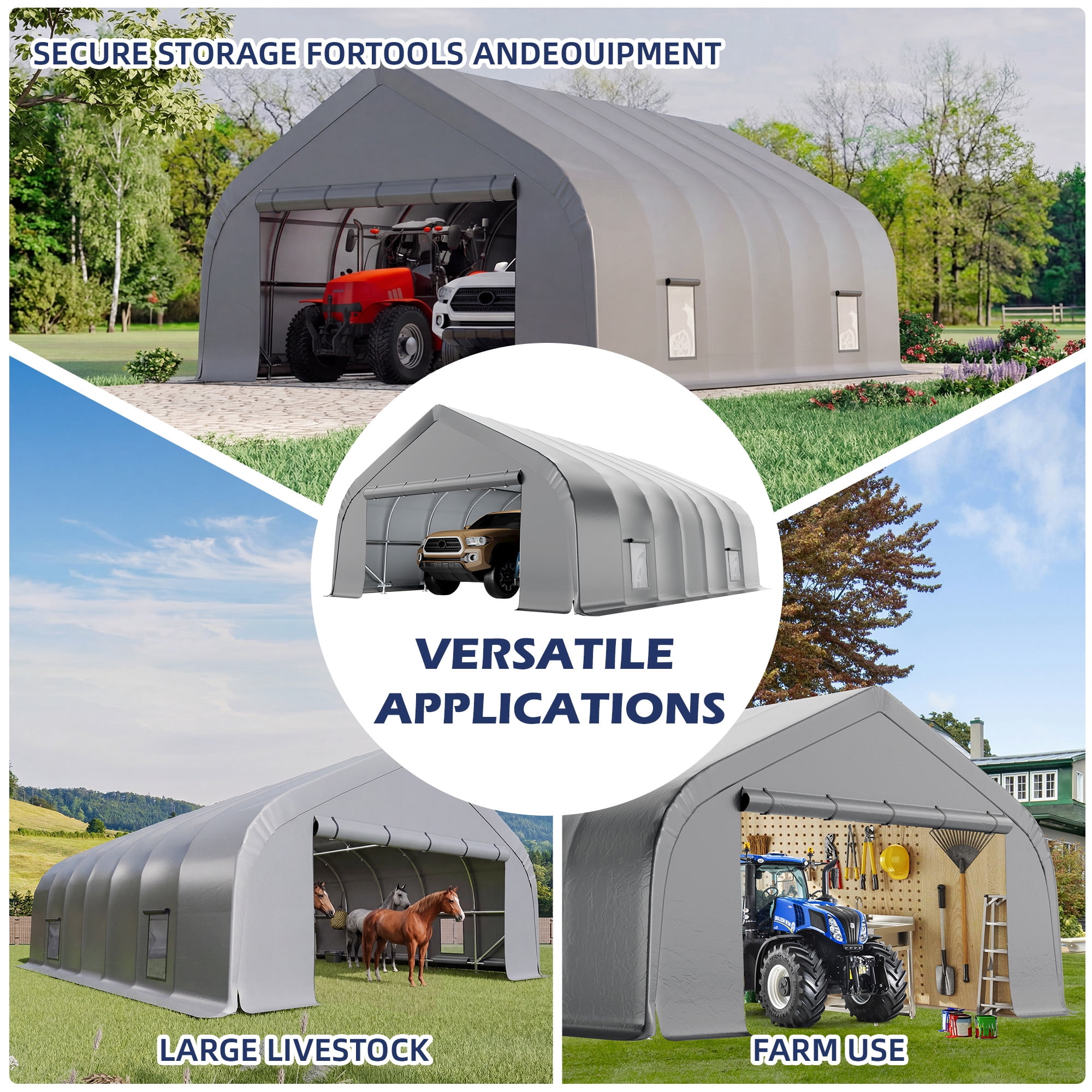 Mellcom 20x30 ft Heavy Duty Carport with Sides, Metal Carports with Galvanized Steel Frame, Fits 2 Cars, Boats, Farm Equipments