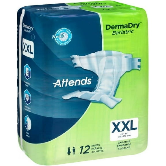 Adult Incontinent Brief Attends DermaDry Tab Closure 2X-Large Disposable Heavy Absorbency Bag of 12 2 Pack